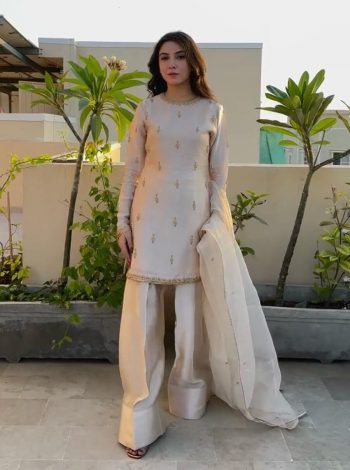 DESIGNER SATIN EMBROIDERY LACE WORK TOP PATIYALA WITH DUPATTA OFF WHITE