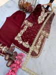 DESIGNER SEQUENCE AND ZARI EMBROIDERY WITH PEARL AND DIAMOND HANDWORK TOP PALAZZO WITH DUPATTA FESTIVE WEAR WHOLESALE PRICE ETHNIC GARMENT (1)