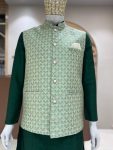 DESIGNER SILK JACQUARD MEN’S KURTA PAYJAMA WITH KOTI PARTY WEAR WHOLESALE PRICE ETHNIC GARMENT (15)
