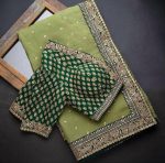 DESIGNER SOFT ORGANZA EMBROIDERY WORK WITH LACE WORK SAREE WITH UNSTITCHED BLOUSE PARTY WEAR WHOLESALE PRICE ETHNIC GARMENT (6)