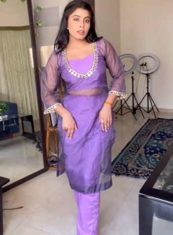 DESIGNER SOFT TWILL NET MIRROR WORK LACE  KURTI BLOUSE WITH BOTTOM  LAVENDER