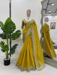 DESIGNER TABBY SILK THREAD AND SEQUENCE WORK SAREE WITH UNSTIITCHED BLOUSE YELLOW