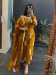 DESIGNER TABBY SILK THREAD WORK TOP BOTTOM WITH DUPATTA YELLOW