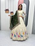 DESIGNER TISSUE SILK THREAD AND SEQUENCE WORK LEHENGA CHOLI WITH DUPATTA PARTY WEAR WHOLESALE PRICE ETHNIC GARMENT (5)