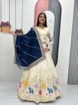 DESIGNER TISSUE SILK THREAD AND SEQUENCE WORK LEHENGA CHOLI WITH DUPATTA NAVY BLUE