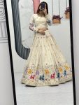 DESIGNER TISSUE SILK THREAD AND SEQUENCE WORK LEHENGA CHOLI WITH DUPATTA WEDDING WEAR WHOLESALE PRICE ETHNIC GARMENT (5)