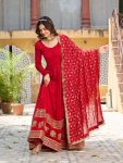 DESIGNER VICHITRA SILK SEQUENCE EMBROIDERY WORK GOWN WITH DUPATTA RED