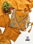 DESIGNER VISCOSE CHANDERI EMBROIDERY WORK TOP BOTTOM WITH DUPATTA FESTIVE WEAR WHOLESALE PRICE ETHNIC GARMENT (3)