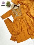 DESIGNER VISCOSE CHANDERI EMBROIDERY WORK TOP BOTTOM WITH DUPATTA FESTIVE WEAR WHOLESALE PRICE ETHNIC GARMENT (3)