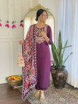 DESIGNER VISCOSE CHANDERI SEQUENCE CODING EMBROIDERY WORK  TOP BOTTOM WITH DUPATTA  PURPLE