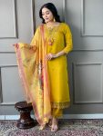 DESIGNER VISCOSE CHANDERI SEQUENCE EMBROIDERY WORK TOP BOTTOM WITH DUPATTA YELLOW