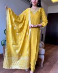 DESIGNER VISCOSE CHANDERI SILK HAND EMBROIDERY AND ZARI WEAVING WORK TOP BOTTOM WITH DUPATTA PARTY WEAR WHOLESALE PRICE ETHNIC GARMENT (3)