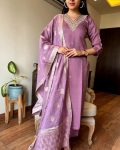 DESIGNER VISCOSE CHANDERI SILK HAND EMBROIDERY AND ZARI WEAVING WORK TOP BOTTOM WITH DUPATTA PARTY WEAR WHOLESALE PRICE ETHNIC GARMENT (4)
