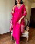 DESIGNER VISCOSE CHANDERI SILK HAND EMBROIDERY AND ZARI WEAVING WORK TOP BOTTOM WITH DUPATTA PARTY WEAR WHOLESALE PRICE ETHNIC GARMENT (14)