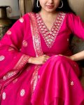 DESIGNER VISCOSE CHANDERI SILK HAND EMBROIDERY AND ZARI WEAVING WORK TOP BOTTOM WITH DUPATTA PARTY WEAR WHOLESALE PRICE ETHNIC GARMENT (14)