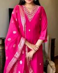 DESIGNER VISCOSE CHANDERI SILK HAND EMBROIDERY AND ZARI WEAVING WORK TOP BOTTOM WITH DUPATTA PARTY WEAR WHOLESALE PRICE ETHNIC GARMENT (14)