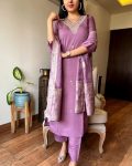 DESIGNER VISCOSE CHANDERI SILK HAND EMBROIDERY AND ZARI WEAVING WORK TOP BOTTOM WITH DUPATTA PARTY WEAR WHOLESALE PRICE ETHNIC GARMENT (4)
