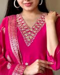 DESIGNER VISCOSE CHANDERI SILK HAND EMBROIDERY AND ZARI WEAVING WORK TOP BOTTOM WITH DUPATTA PARTY WEAR WHOLESALE PRICE ETHNIC GARMENT (14)
