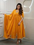 DESIGNER VISCOSE EMBROIDERY WORK TOP BOTTOM WITH DUPATTA YELLOW