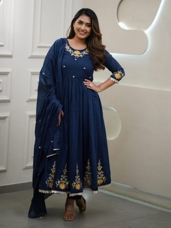 DESIGNER VISCOSE EMBROIDERY WORK TOP BOTTOM WITH DUPATTA BLUE