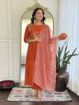 DESIGNER VISCOSE SILK EMBROIDERY WORK TOP BOTTOM WITH DUPATTA ORANGE