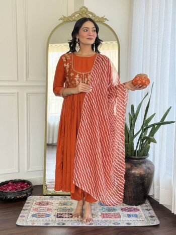 DESIGNER VISCOSE SILK EMBROIDERY WORK TOP BOTTOM WITH DUPATTA ORANGE