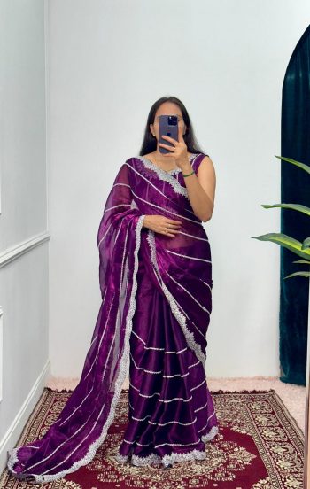FANCY BLOOMING BURBERRY EMBROIDERY ZARI WORK SAREE WITH UNSTITCHED BLOUSE