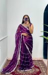FANCY BLOOMING BURBERRY EMBROIDERY ZARI WORK SAREE WITH UNSTITCHED BLOUSE