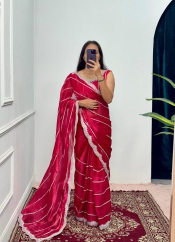 FANCY BLOOMING BURBERRY EMBROIDERY ZARI WORK SAREE WITH UNSTITCHED BLOUSE