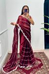 FANCY BLOOMING BURBERRY EMBROIDERY ZARI WORK SAREE WITH UNSTITCHED BLOUSE MAROON