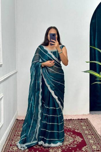 FANCY BLOOMING BURBERRY EMBROIDERY ZARI WORK SAREE WITH UNSTITCHED BLOUSE