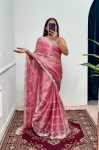 FANCY BLOOMING BURBERRY EMBROIDERY ZARI WORK SAREE WITH UNSTITCHED BLOUSE