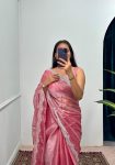 FANCY BLOOMING BURBERRY EMBROIDERY ZARI WORK SAREE WITH UNSTITCHED BLOUSE PARTY WEAR WHOLESALE PRICE ETHNIC GARMENT (24)