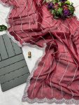 FANCY BLOOMING BURBERRY EMBROIDERY ZARI WORK SAREE WITH UNSTITCHED BLOUSE PARTY WEAR WHOLESALE PRICE ETHNIC GARMENT (2)