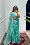 FANCY BLOOMING BURBERRY EMBROIDERY ZARI WORK SAREE WITH UNSTITCHED BLOUSE PARTY WEAR WHOLESALE PRICE ETHNIC GARMENT (5)