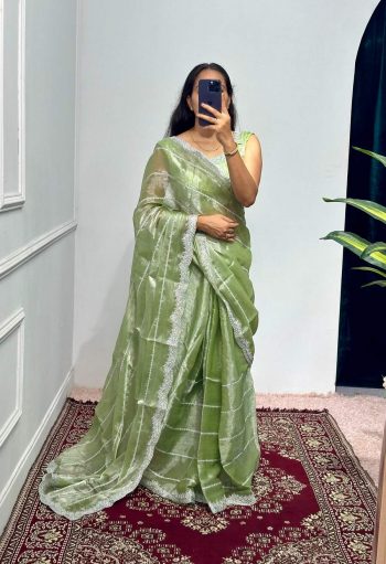 FANCY BLOOMING BURBERRY EMBROIDERY ZARI WORK SAREE WITH UNSTITCHED BLOUSE