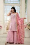 FANCY BLOOMING GEORGETTE EMBROIDERY SEQUENCE WORK TOP SHARARA WITH DUPATTA PARTY WEAR WHOLESALE PRICE ETHNIC GARMENT (3)