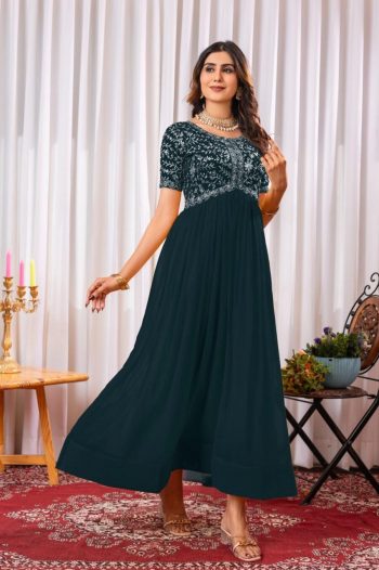 FANCY BLOOMING GEORGETTE EMBROIDERY ZARI SEQUENCE WORK ONLY GOWN RAMA