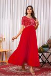FANCY BLOOMING GEORGETTE EMBROIDERY ZARI SEQUENCE WORK ONLY GOWN RED