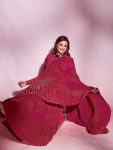 FANCY CHINON CRUSHED SAREE WITH UNSTITCHED BLOUSE  MAROON
