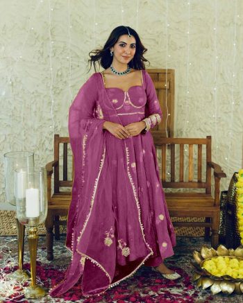 FANCY CHINON EMBROIDERY SEQUENCE WORK GOWN BOTTOM WITH DUPATTA PINK