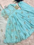 FANCY CHINON EMBROIDERY SEQUENCE WORK GOWN BOTTOM WITH DUPATTA PARTY WEAR WHOLESALE PRICE ETHNIC GARMENT (3)