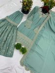 FANCY CHINON EMBROIDERY SEQUENCE WORK TOP SHARARA WITH DUPATTA FESTIVE WEAR WHOLESALE PRICE ETHNIC GARMENT (8)