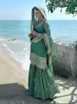 FANCY CHINON EMBROIDERY SEQUENCE WORK TOP SHARARA WITH DUPATTA SEA GREEN