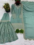 FANCY CHINON EMBROIDERY SEQUENCE WORK TOP SHARARA WITH DUPATTA FESTIVE WEAR WHOLESALE PRICE ETHNIC GARMENT (8)