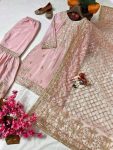 FANCY CHINON EMBROIDERY SEQUENCE ZARI WORK TOP SHARARA WITH DUPATTA PARTY WEAR WHOLESALE PRICE ETHNIC GARMENT (4)