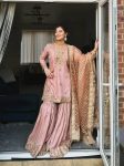 FANCY CHINON EMBROIDERY SEQUENCE ZARI WORK TOP SHARARA WITH DUPATTA PINK