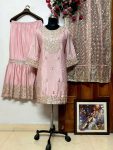 FANCY CHINON EMBROIDERY SEQUENCE ZARI WORK TOP SHARARA WITH DUPATTA PARTY WEAR WHOLESALE PRICE ETHNIC GARMENT (4)