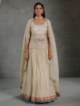 FANCY CHINON EMBROIDERY THREAD AND SEQUENCE WORK TOP LEHENGA WITH DUPATTA  OFF WHITE