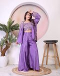 FANCY CHINON EMBROIDERY THREAD WORK STITCHED PALAZZO BLOUSE WITH KOTI PARTY WEAR WHOLESALE PRICE ETHNIC GARMENT (7)